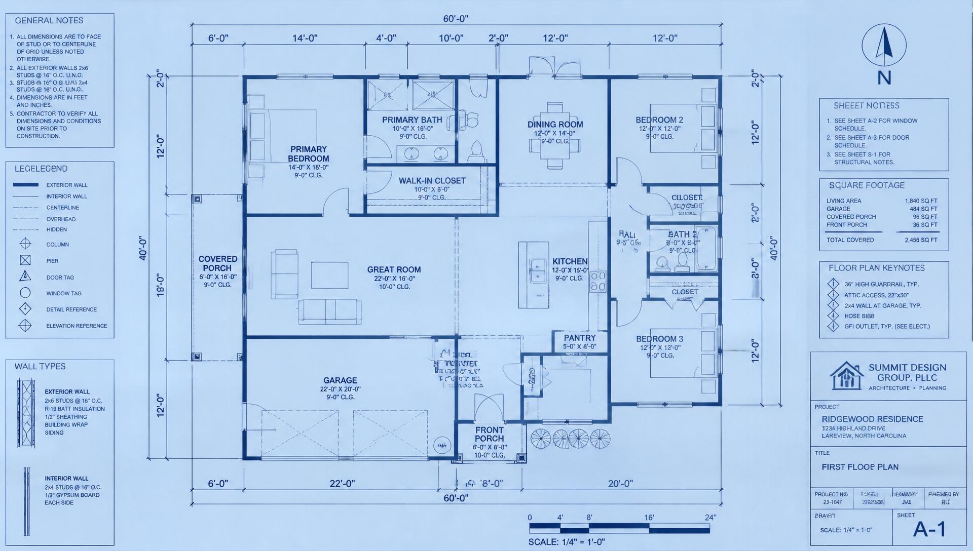Architectural floor plan with dimensions and title block